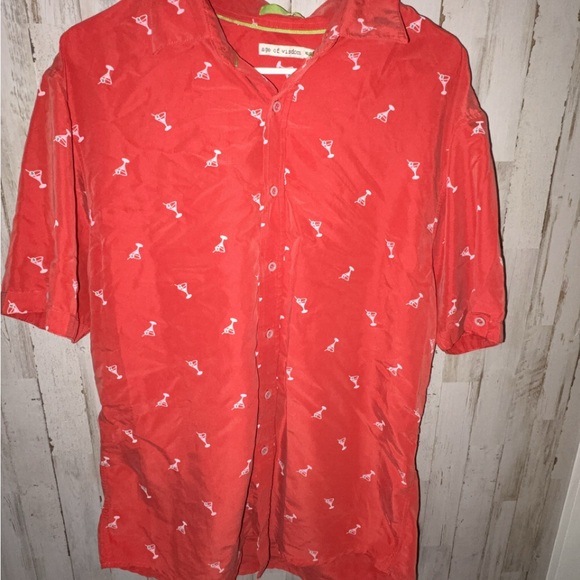 age of wisdom Other - Age of Wisdom Men’s Button Up Shirt XL Red Martini Glass Short Sleeve Casual
